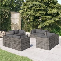  8 Piece Garden Lounge Set with Cushions Poly Rattan Grey