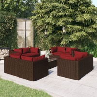  9 Piece Garden Lounge Set with Cushions Poly Rattan Brown