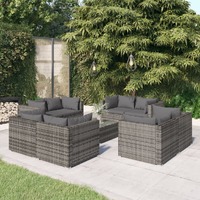  9 Piece Garden Lounge Set with Cushions Poly Rattan Grey