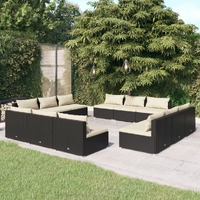  12 Piece Garden Lounge Set with Cushions Poly Rattan Black