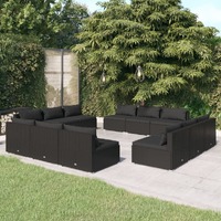  12 Piece Garden Lounge Set with Cushions Poly Rattan Black
