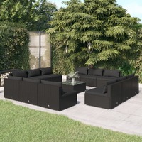  13 Piece Garden Lounge Set with Cushions Poly Rattan Black