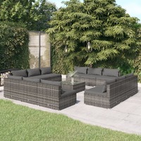  13 Piece Garden Lounge Set with Cushions Poly Rattan Grey