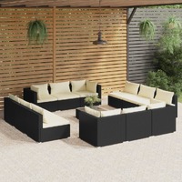  13 Piece Garden Lounge Set with Cushions Poly Rattan Black