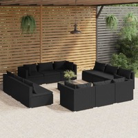  13 Piece Garden Lounge Set with Cushions Poly Rattan Black