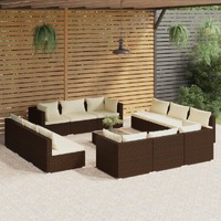  13 Piece Garden Lounge Set with Cushions Poly Rattan Brown