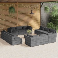  13 Piece Garden Lounge Set with Cushions Poly Rattan Grey