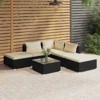  6 Piece Garden Lounge Set with Cushions Poly Rattan Black