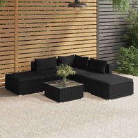  6 Piece Garden Lounge Set with Cushions Poly Rattan Black
