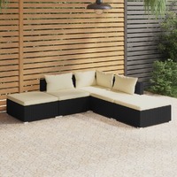  5 Piece Garden Lounge Set with Cushions Poly Rattan Black