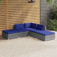  5 Piece Garden Lounge Set with Cushions Poly Rattan Grey