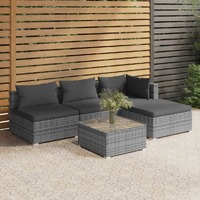  5 Piece Garden Lounge Set with Cushions Poly Rattan Grey