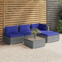  5 Piece Garden Lounge Set with Cushions Poly Rattan Grey