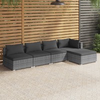  5 Piece Garden Lounge Set with Cushions Poly Rattan Grey