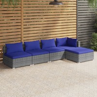  5 Piece Garden Lounge Set with Cushions Poly Rattan Grey