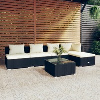  6 Piece Garden Lounge Set with Cushions Poly Rattan Black