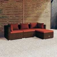  4 Piece Garden Lounge Set with Cushions Poly Rattan Brown
