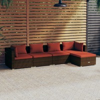  5 Piece Garden Lounge Set with Cushions Poly Rattan Brown