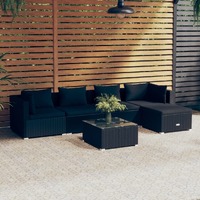  6 Piece Garden Lounge Set with Cushions Poly Rattan Black