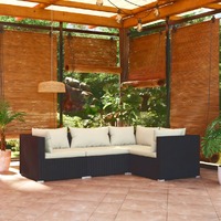  4 Piece Garden Lounge Set with Cushions Poly Rattan Black