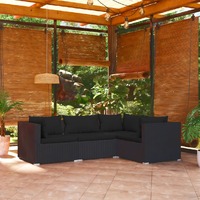  4 Piece Garden Lounge Set with Cushions Poly Rattan Black