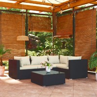  5 Piece Garden Lounge Set with Cushions Poly Rattan Black