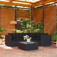  5 Piece Garden Lounge Set with Cushions Poly Rattan Black