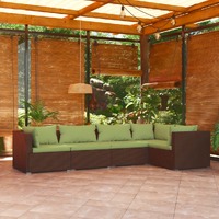  5 Piece Garden Lounge Set with Cushions Poly Rattan Brown