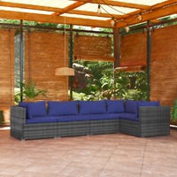  5 Piece Garden Lounge Set with Cushions Poly Rattan Grey