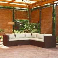  5 Piece Garden Lounge Set with Cushions Poly Rattan Brown