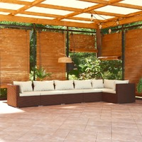  6 Piece Garden Lounge Set with Cushions Poly Rattan Brown
