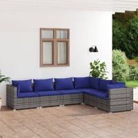  6 Piece Garden Lounge Set with Cushions Poly Rattan Grey