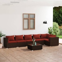  7 Piece Garden Lounge Set with Cushions Poly Rattan Brown