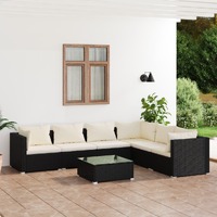  7 Piece Garden Lounge Set with Cushions Poly Rattan Black