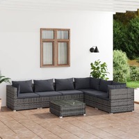  7 Piece Garden Lounge Set with Cushions Poly Rattan Grey