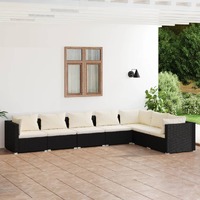  7 Piece Garden Lounge Set with Cushions Poly Rattan Black