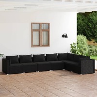  7 Piece Garden Lounge Set with Cushions Poly Rattan Black