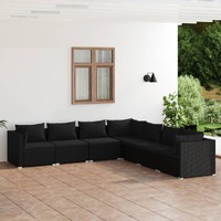  7 Piece Garden Lounge Set with Cushions Poly Rattan Black