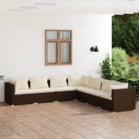  7 Piece Garden Lounge Set with Cushions Poly Rattan Brown