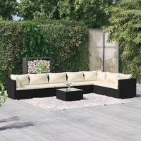  8 Piece Garden Lounge Set with Cushions Poly Rattan Black