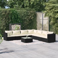  8 Piece Garden Lounge Set with Cushions Poly Rattan Black