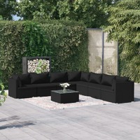  8 Piece Garden Lounge Set with Cushions Poly Rattan Black