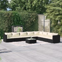  9 Piece Garden Lounge Set with Cushions Poly Rattan Black