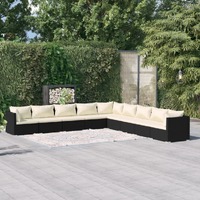  9 Piece Garden Lounge Set with Cushions Poly Rattan Black