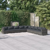  9 Piece Garden Lounge Set with Cushions Poly Rattan Grey