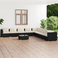  10 Piece Garden Lounge Set with Cushions Poly Rattan Black