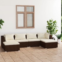  6 Piece Garden Lounge Set with Cushions Poly Rattan Brown
