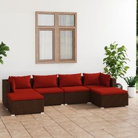  6 Piece Garden Lounge Set with Cushions Poly Rattan Brown