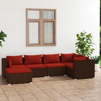  6 Piece Garden Lounge Set with Cushions Poly Rattan Brown