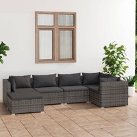  6 Piece Garden Lounge Set with Cushions Poly Rattan Grey